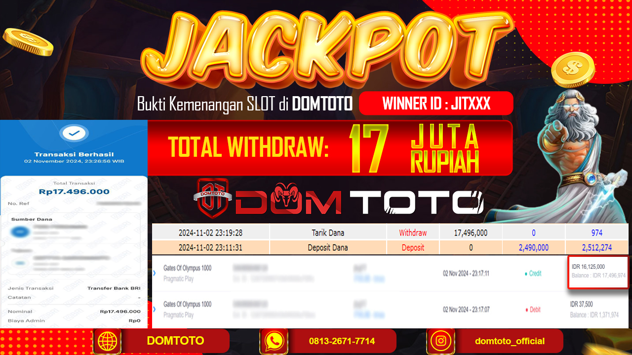 JACKPOT SLOT GATE OF OLYMPUS 1000  02 NOVEMBER 2024